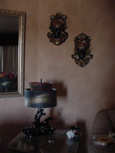 reproduction lampshade on 1950s panther lamp