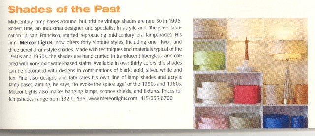 meteorlights.com in modernism magazine fiberglass lampshades and 1950s vintage lamps